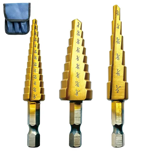 Broca de paso de 3 piezas, broca de paso Hss Set de brocas de paso de acero de alta velocidad