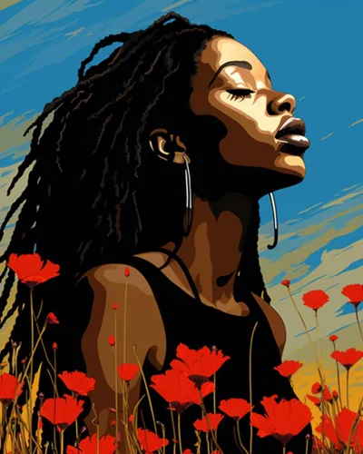 Tucocoo Chica Negra Flores de Amapola Pintura por Números para Adultos Estilo de Arte Moderno Figura de Dama Pintura por Números para Principiantes