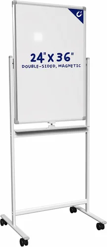 VIVO Móvil 24 x 36 pulgadas, pizarra blanca de borrado en seco de doble cara, soporte de aluminio rodante, magnético, CART-WB24A