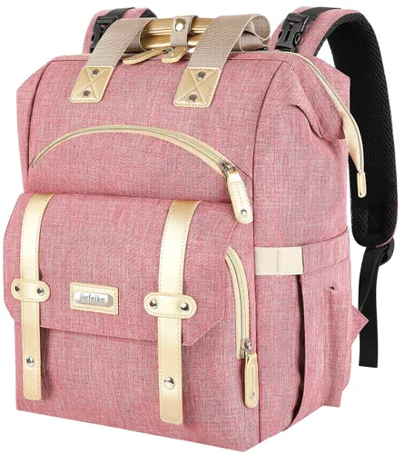 Jiefeike Mochila para pañales, bolsa de pañales rosa para bebés y niñas para mamá, bolsas de viaje para bebés, mochila para mujeres, bolsillos