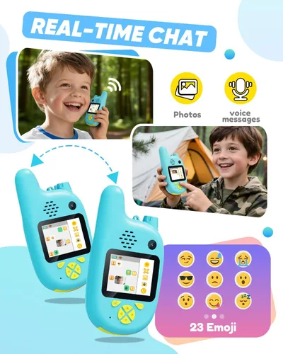 Miniatura 4 de Walkie Talkies de video para niños con doble cámara, paquete de 2 juguetes recargables para niños de 3 a 9 años, cumpleaños para niños de 3, 4, 5