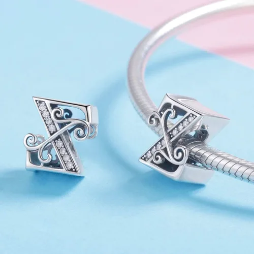 Miniatura 101 de BETTY&SARAH dije de plata esterlina 925 con forma de letra, para pulseras Pandora, letra del alfabeto, joya, regalo para mujer