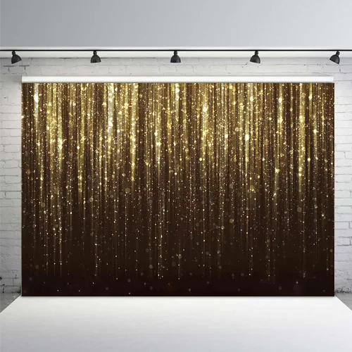 Miniatura 2 de MEHOFOND Telón de fondo negro y dorado de 7 x 5 pies para decoración de fiesta de cumpleaños de adultos y niños, pancarta de lentejuelas doradas