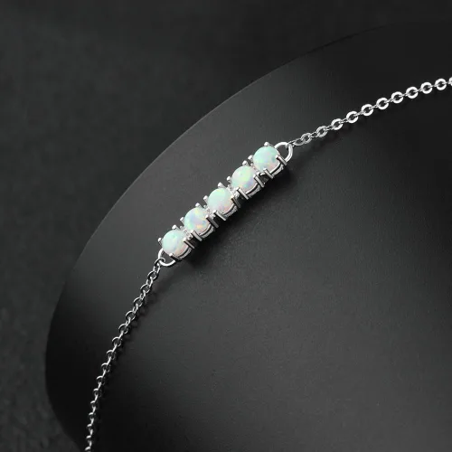 Miniatura 4 de Pulsera de ópalo de oro blanco de 14 quilates para mujer, hermoso dije de ópalo, regalo de joyería de moda para ella