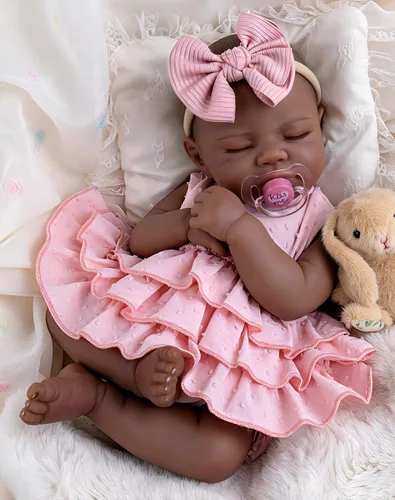 Aori Black Realistic Reborn Baby Dolls – 20" Lifelike Biracial Sleeping Newborn Girl with Soft Weighted Body, Poseable Limbs, Full Feeding