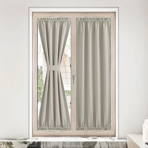 Miniatura 337 de NICETOWN Cortinas opacas unicolor con aislamiento térmico para puerta francesa, granja, oscurecimiento de habitación, puertas y ventanas de Marrón