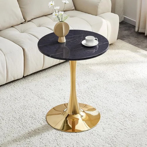 Miniatura 14 de Mesa de comedor redonda de madera para espacios pequeños, mesas de tulipanes de 24 pulgadas con base de pedestal de metal, mesa de bistró para 2