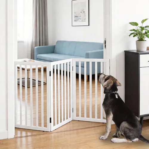Miniatura 14 de Puerta para perros para interiores, valla independiente para perros, para la casa, puertas, pasillos o escaleras, puerta para mascotas plegable