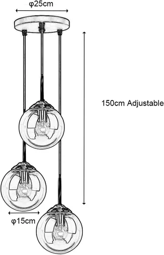 Miniatura 2 de H XD GLOBAL Lámpara colgante industrial retro de loft de 3 vías, lámpara de araña en racimo, accesorio de lámpara colgante de latón con pantalla