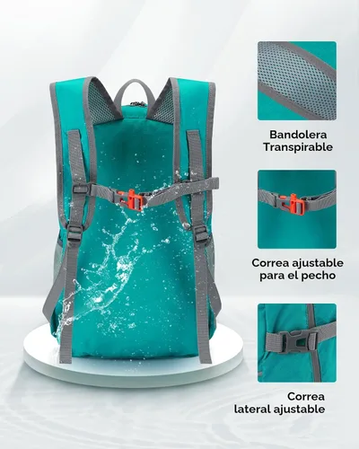 Miniatura 4 de WATERFLY Mochila de senderismo plegable: mochila de día de 25 L, ultra ligera para mujer y hombre - pequeña mochila plegable compacta para deportes