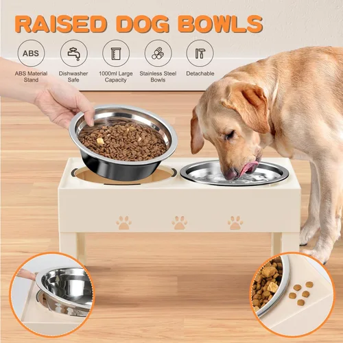Miniatura 3 de LAKIPETN Tazones elevados para perros con 2 cuencos de acero inoxidable, soporte elevado para comida para perros, 5 alturas ajustables
