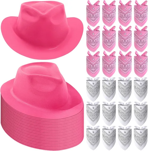 Miniatura 8 de Hillban Paquete de 48 Sombreros de Vaquero y Conjunto de Bandanas, Sombreros de Vaquera para Niños y Niñas, Sombreros de Fiesta de Vaquero