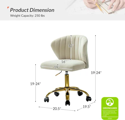 Miniatura 2 de HULALA HOME Silla de escritorio de oficina en casa con ruedas doradas, pequeña y linda silla de tocador con respaldo para dormitorio, asiento