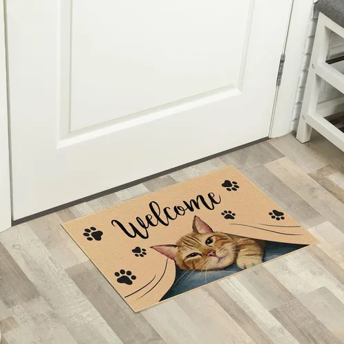 Miniatura 7 de Heyfibro Tapete de bienvenida para puerta de gato, tapete antideslizante de huella de mascota, decoración familiar, 29 x 17 pulgadas, tapete de goma