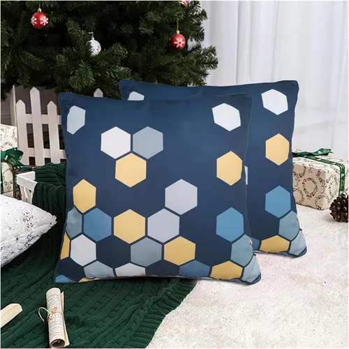 Miniatura 25 de Funda de almohada decorativa clásica con diseño de crayón de mano azul estilo capri, marcas geométricas, funda de almohada decorativa de 17 x 17