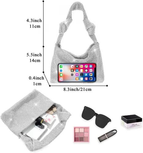Miniatura 5 de Yokawe Monederos con diamantes de imitación para mujer, bolso de noche brillante mini hobo bolso de vacaciones fiesta club boda bolso