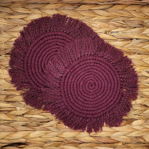 Miniatura 6 de Posavasos de macramé 100% algodón hechos a mano en la India, elegante y absorbente de 6 pulgadas, juego de posavasos redondos bohemios con borlas