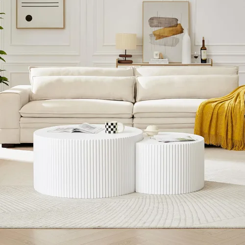 Miniatura 25 de Juego de 2 mesas de centro redondas negras de 55.12 pulgadas, mesa lateral moderna para sala de estar, diseño contemporáneo de círculo de madera