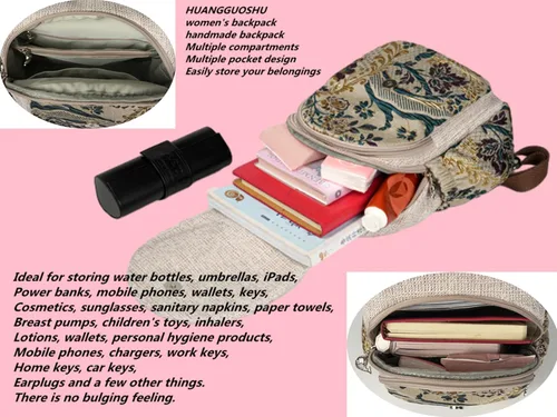 Miniatura 128 de HUANGGUOSHU Mochila de algodón tejida de algodón bohemio con bordado de lona estilo bohemio con múltiples bolsillos retro linda mochila cartera