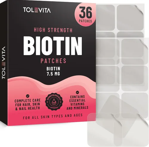 TOLEVITA Parches de biotina - 36 piezas | 7.5 mg de biotina con vitaminas y minerales esenciales | Apoya un cabello sano, uñas fuertes y piel