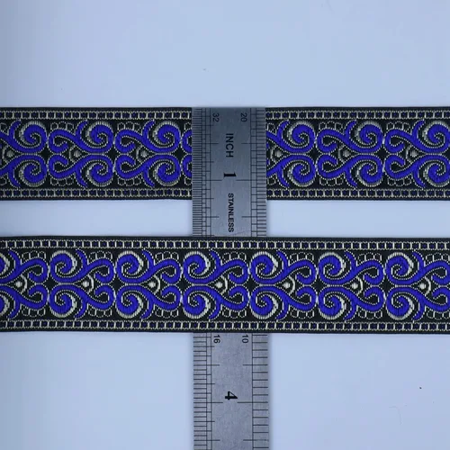 Miniatura 3 de Cinta jacquard boho de 5 yardas bordada azul marino para coser, bolso hecho a mano, decoración de ropa