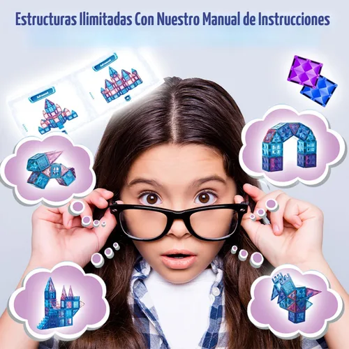 Miniatura 3 de Little Pi 102 piezas de bloques de construcción con azulejos magnéticos de castillo de princesa congelada - Bloques de diamante 3D, juguetes