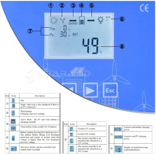 Miniatura 4 de MPPT Wind Energy - Controlador de carga híbrida solar de 12 V, 24 V, 48 V, turbina eólica, ajuste de voltaje automático