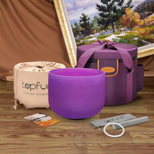 Miniatura 2 de TOPFUND - Cuenco de cristal de 8 pulgadas, afinado en la nota A# y de color violeta, para el chakra pineal, instrumento de meditación y sanación