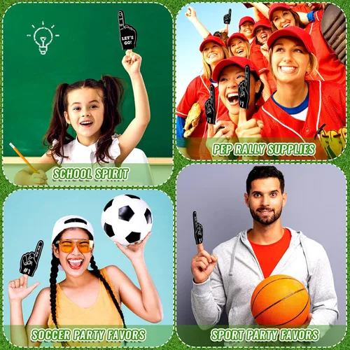 Miniatura 6 de Sinmoe 36 piezas de mini dedos de espuma para fanáticos de béisbol, mini dedo de espuma, suministros de fiesta deportiva para hockey, fútbol, Negro