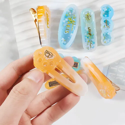 Miniatura 4 de Kit de 12 pinzas para el cabello Shaker - Horquilla de arena movediza moldes de resina epoxi pasadores de pelo de pata de gato, pinzas de silicona