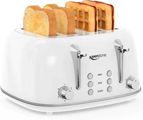 Miniatura 10 de Tostadoras de 2 rebanadas de acero inoxidable retro con bagel, función de cancelar, descongelar y 6 ajustes de tostado de pan, tostadora de bagel