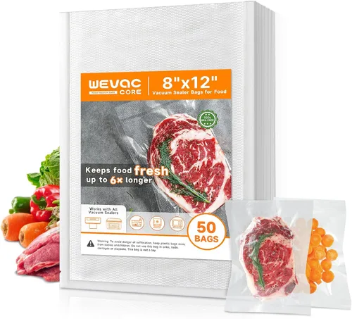 Wevac Bolsas selladoras al vacío, 50 unidades (8 x 12 pulgadas), bolsas de almacenamiento de alimentos sin BPA, resistentes a pinchazos, seguras