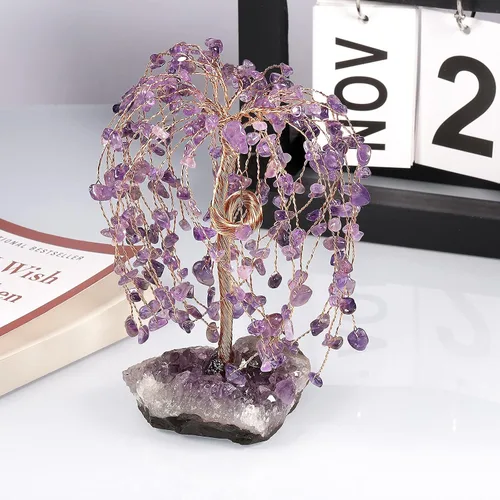 Miniatura 4 de Rockcloud Árbol de dinero de cristal curativo hecho a mano sobre base de racimo de amatista natural, árbol de la vida para la suerte y la riqueza