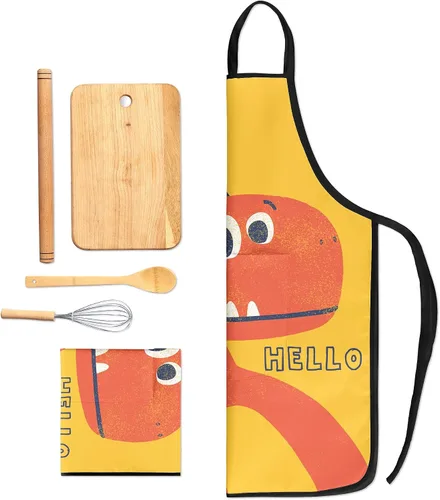 Miniatura 6 de Cute Kids Aprons for Cooking Painting Baking, Waterproof Toddler Aprons with Pockets, Art Smock for Boys Girls