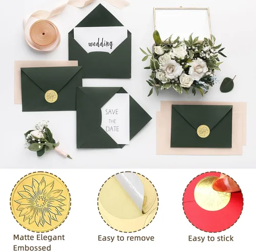 Miniatura 4 de Gersoniel 540 calcomanías de sellos de cera dorada para boda, sobre en relieve, lámina dorada, calcomanías de cera autoadhesivas para tarjetas