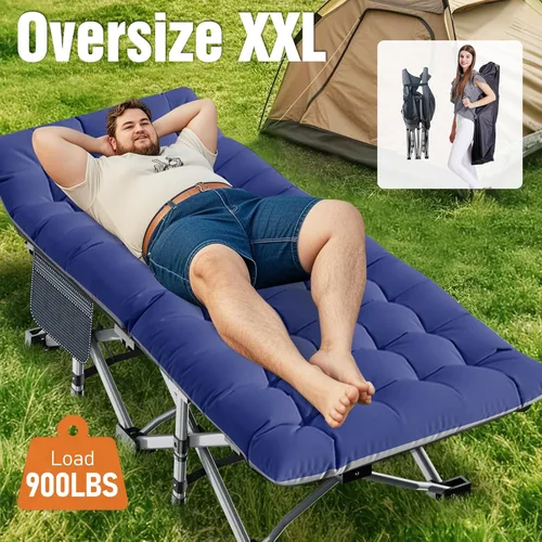 Miniatura 2 de Slsy Catre de camping plegable XXL de gran tamaño para adultos con almohadilla, catres de dormir portátiles acolchados, cama de campamento con bolsa