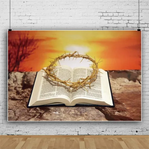 Miniatura 2 de Renaiss Corona de espinas de 7 x 5 pies sobre fondo de la Biblia Santa Salida del sol Puesta de sol Luz santa Cristo Fotografía Antecedentes Primera