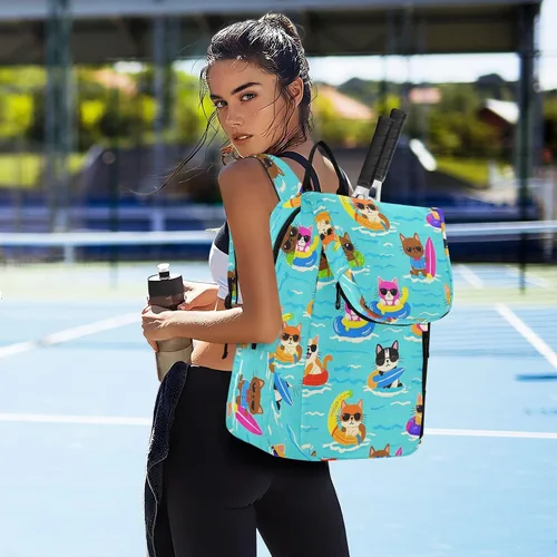 Miniatura 7 de Tenni Badminton Racket Bag Cute Sturdy Cat Dog Swim Summer Blue Cartoon 3 Rackets Badminton Bag Case for Women, Men, Teenagers bolso para raqueta