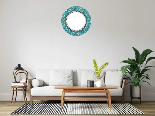 Miniatura 7 de Espejo decorativo hecho a mano con mosaico azul cielo y verde azulado, marco de 24 pulgadas, espejo redondo de 14 pulgadas para pasillo, dormitorio