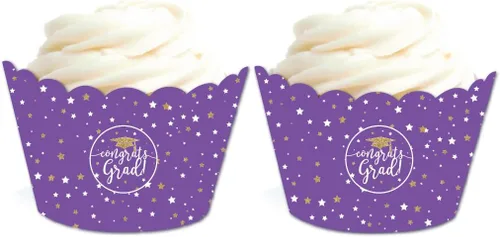 Miniatura 7 de Andaz Press Colección de fiesta de graduación con purpurina de color morado real y dorado, pancarta colgante con cuerda, Congrats Grad!, 5 pies, 1