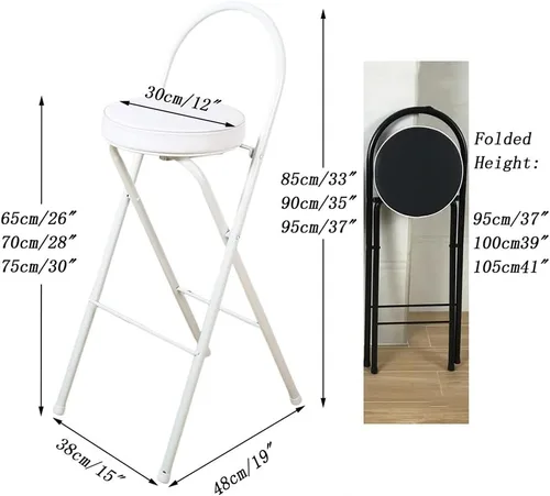 Miniatura 3 de Taburete plegable para desayuno, silla alta con asiento acolchado, taburete redondo portátil con respaldo, taburete plegable para adultos al aire
