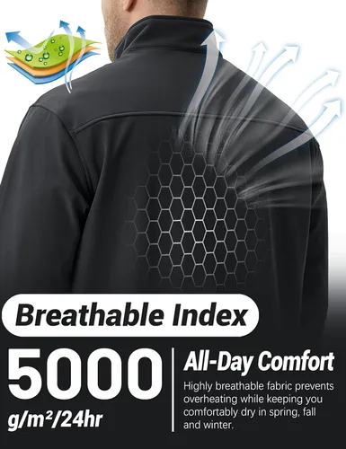 Miniatura 3 de TACVASEN Chaqueta ligera Softshell para hombre, con forro polar, impermeable, táctica, con cremallera, abrigo de invierno cortavientos casual