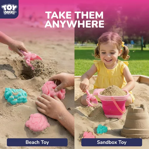 Miniatura 5 de TOY Life Unicorn Beach Toys for Girls Ages 4-8, Collapsible Silicone Sand Toys Set with Bucket, Molds & Shovels, Travel Beach Toys, Sandbox & Snow
