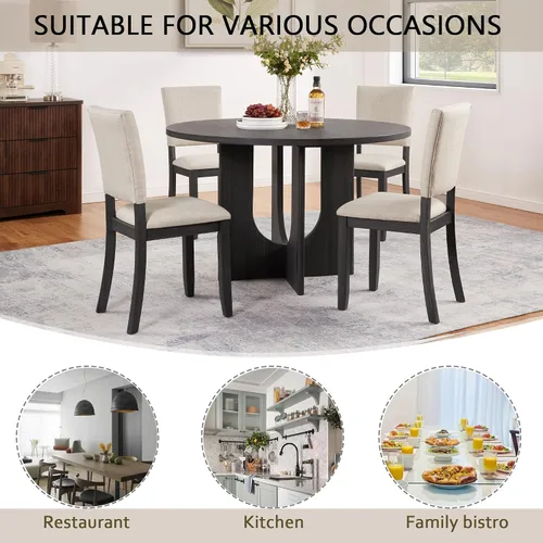 Miniatura 8 de RuiSiSi Juego de mesa de comedor redonda de 5 piezas, juego de mesa de cocina de 47 pulgadas con 4 sillas tapizadas, mesa de comedor de madera