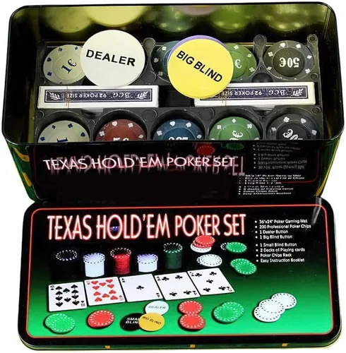 Juego de fichas de póquer con caja de almacenamiento de aluminio, dos barajas de cartas estándar, Big Blind, Casino Style Chip para Texas Home Game