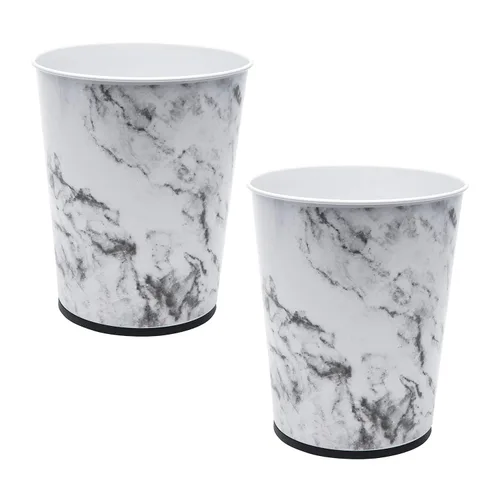 Bath Bliss Cubo de basura pequeño de 5 litros | Paquete de 2 | Parte superior abierta redonda | Bote de basura | Baño | Dormitorio | Cocina | Mármol