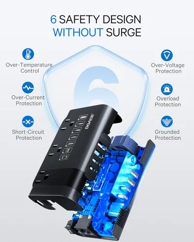 Miniatura 6 de DOACE Convertidor de voltaje de 350 W de EE. UU. a Europa - Convertidor de 220 V a 110 V para viajes europeos, combo de adaptador de corriente