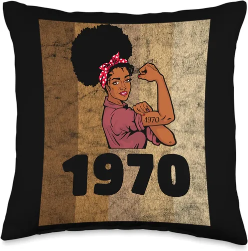 Black Pride Melanin Queen African American Gifts Vintage 1970 Limited Edition 53rd Birthday Afro Girls Women Throw Pillow, 16 x 16, multicolor