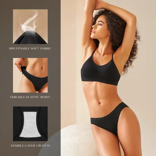 Miniatura 5 de SIMIYA Paquete de 710 ropa interior de algodón para mujer, ropa interior elástica hipster, ropa interior transpirable y suave para bikini