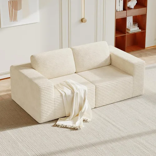 Miniatura 20 de Vesgantti Sofá modular en forma de U de 119 pulgadas, sofá modular de pana con asiento profundo y soporte de resortes, sofá convertible con 2 Beige